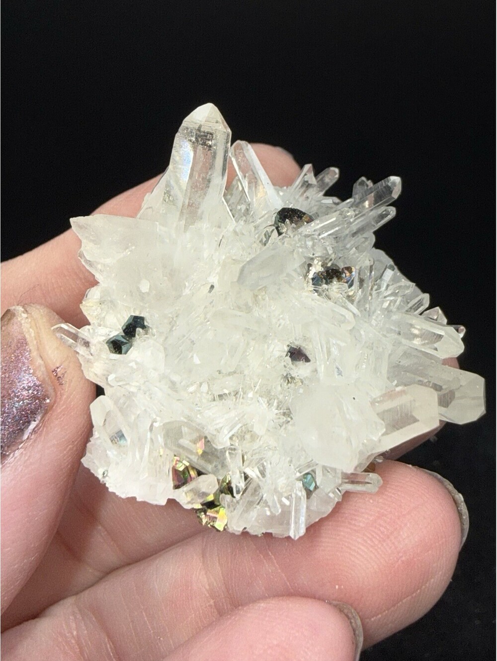 Naturally Iridescent Pyrite on Quartz Crystal Specimen Indonesia
